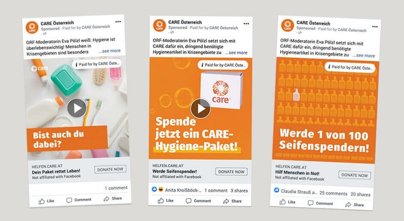 Social Media Fundraising Anzeigen für CARE Österreich