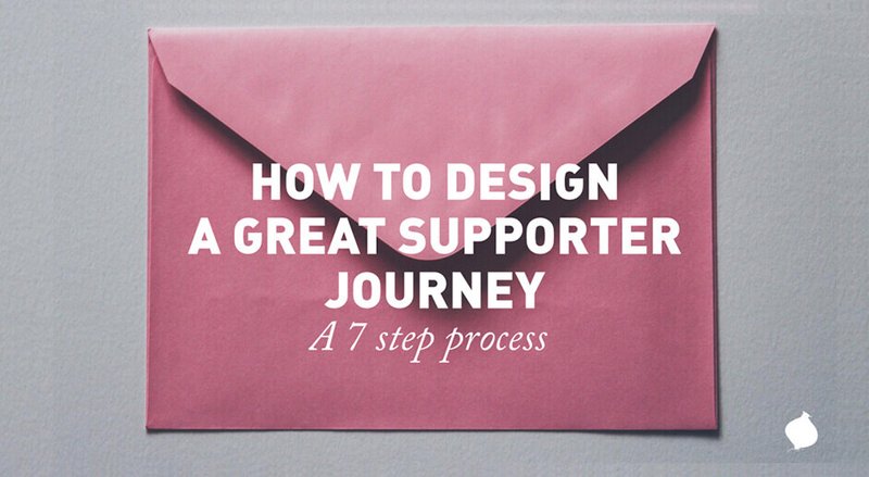 Pink envelope with writing on it "How to design a great supporter journey" from a training slide