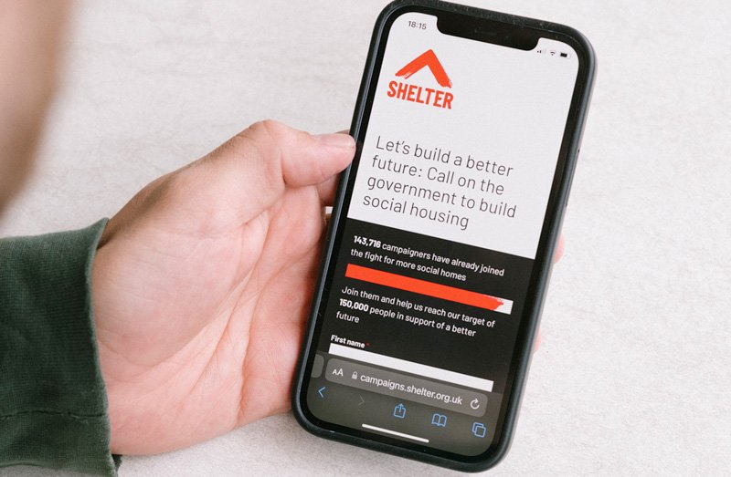 Smartphone showing Shelter action